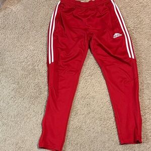 Adidas Kids Red Joggers with White Stripes